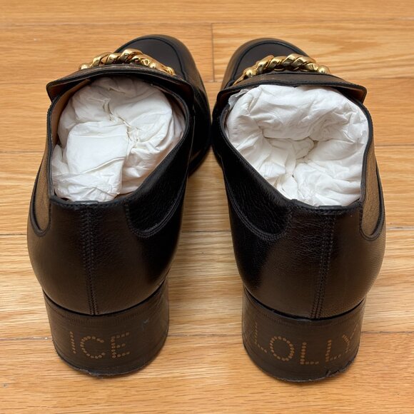 Gucci Black Leather Chain Loafers US9.5 - Picture 3 of 6